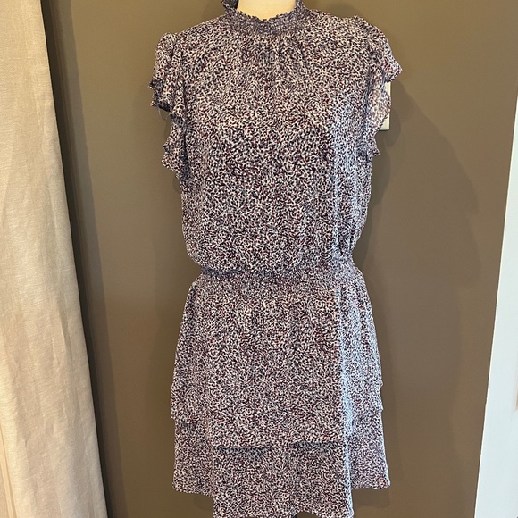 1. State Midi Dress Smocked Neck Ruffle Cap Sleeve Tiered Skirting, Size Large - Picture 1 of 15